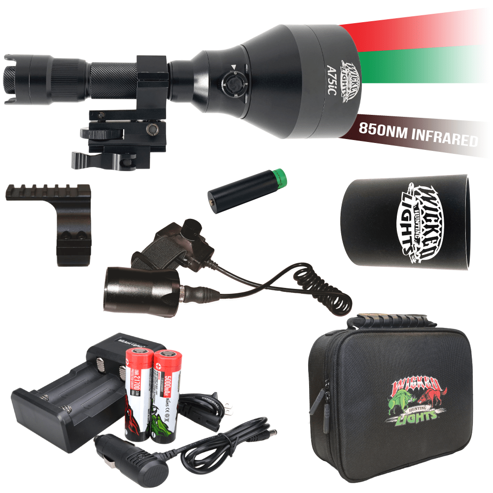Wicked Lights® A75iC 4-Color-In-1 (Red, 850nm Infrared (IR), Green, White) Night Hunting Light Kit For Coyote, Foxes, Hogs W2082