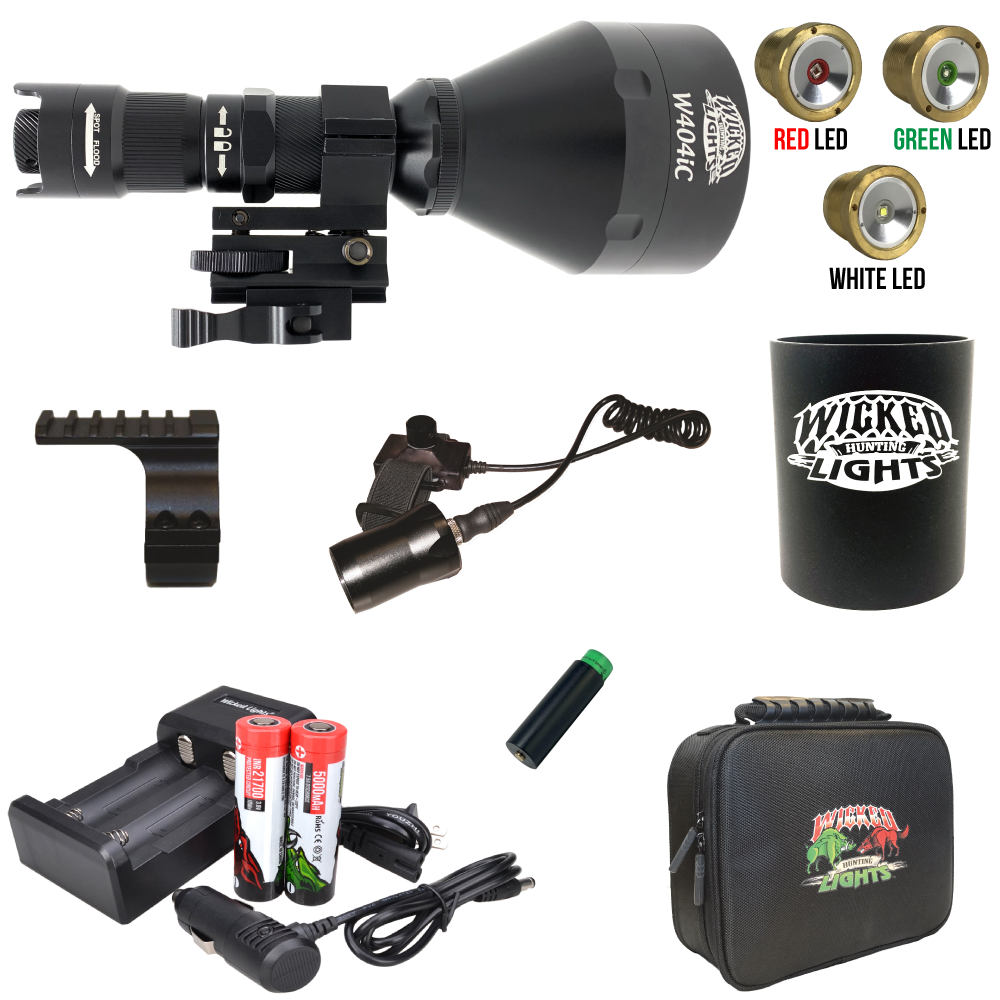 Wicked Lights® W404iC DELUXE with Green, Red and White LED's Night Hunting Light Kit for Hog, Coyote, and Predators W2080