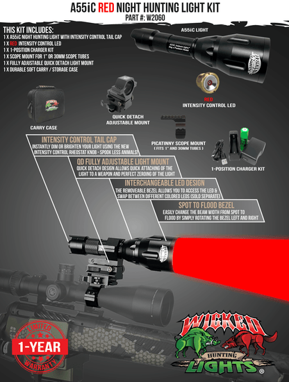Wicked Lights A55iC Red Night Hunting Light Kit for Coyote, Hogs, Varmint, and Predator W2060