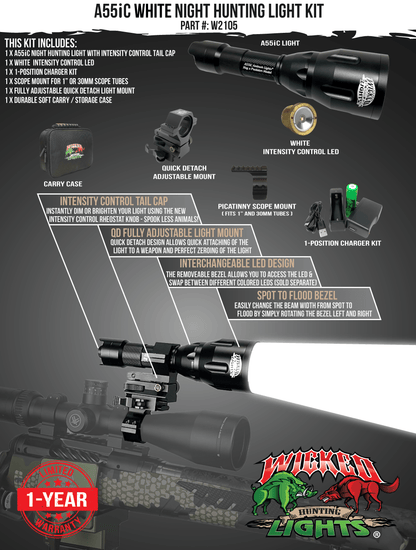 Wicked Lights A55iC White Night Hunting Light Kit for Coyote, Hogs, Varmint, and Predator W2105