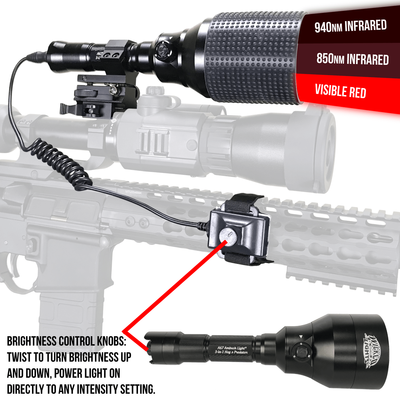 Wicked Lights A67iR 3-LED-In-1 Infrared & Red Night Hunting Light Kit for Night Vision W2056