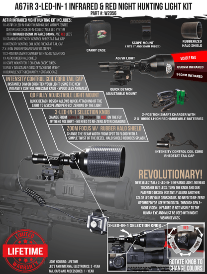 Wicked Lights A67iR 3-LED-In-1 Infrared & Red Night Hunting Light Kit for Night Vision W2056