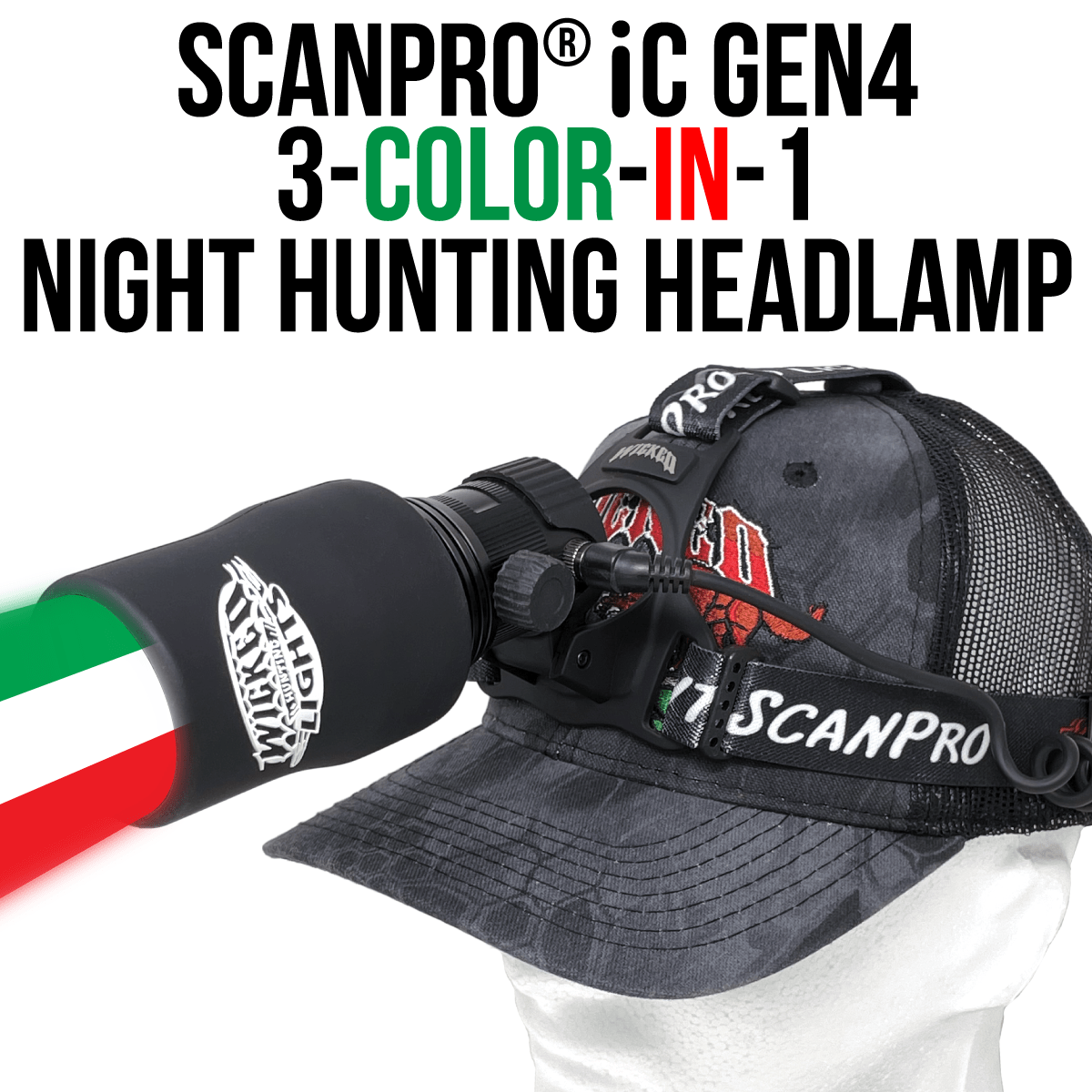 Wicked Lights ScanPro iC GEN4 3-Color-In-1 Night Hunting Headlamp Kit W2100