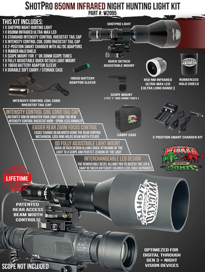 Wicked Lights ShotPro Extreme Range 850nm INFRARED (IR) Ultra-Max LED Night Hunting Light Kit for Night Vision, Hog, Coyote, and Predators W2095