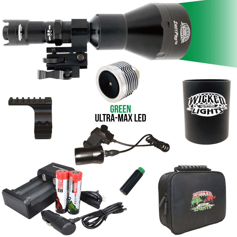 Wicked Lights® ShotPro™ Extreme Range GREEN Ultra-Max LED Night Hunting Light Kit for Hog, Coyote, and Predators W2092