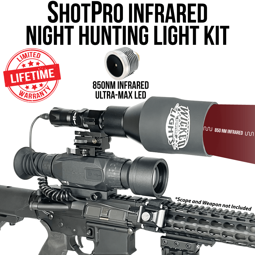 Wicked Lights® ShotPro™ Extreme Range 850nm INFRARED (IR) Ultra-Max LED Night Hunting Light Kit for Night Vision, Hog, Coyote, and Predators W2095