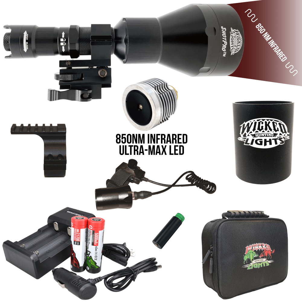 Wicked Lights® ShotPro™ Extreme Range 850nm INFRARED (IR) Ultra-Max LED Night Hunting Light Kit for Night Vision, Hog, Coyote, and Predators W2095