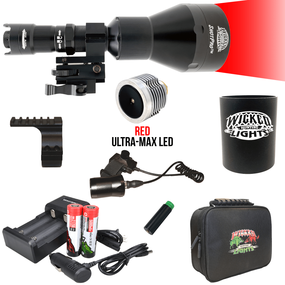 Wicked Lights® ShotPro™ Extreme Range RED Ultra-Max LED Night Hunting Light Kit for Hog, Coyote, and Predators W2093