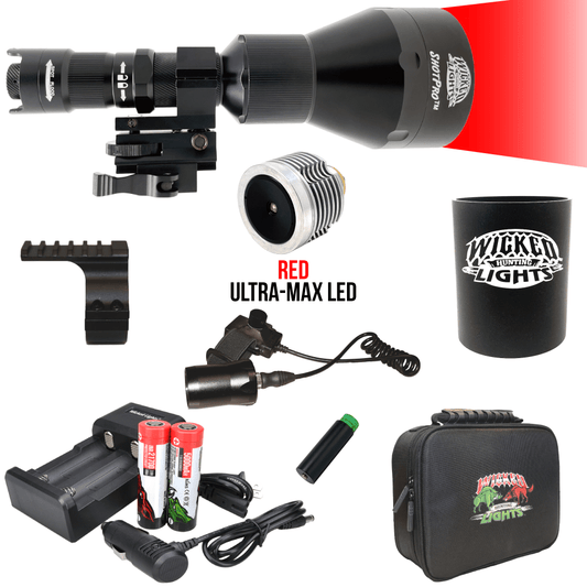Wicked Lights® ShotPro™ Extreme Range RED Ultra-Max LED Night Hunting Light Kit for Hog, Coyote, and Predators W2093