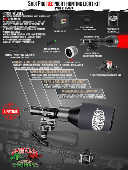 Wicked Lights ShotPro Extreme Range RED Ultra-Max LED Night Hunting Light Kit for Hog, Coyote, and Predators W2093