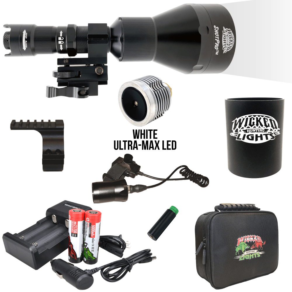 Wicked Lights® ShotPro™ Extreme Range WHITE Ultra-Max LED Night Hunting Light Kit for Hog, Coyote, and Predators W2094